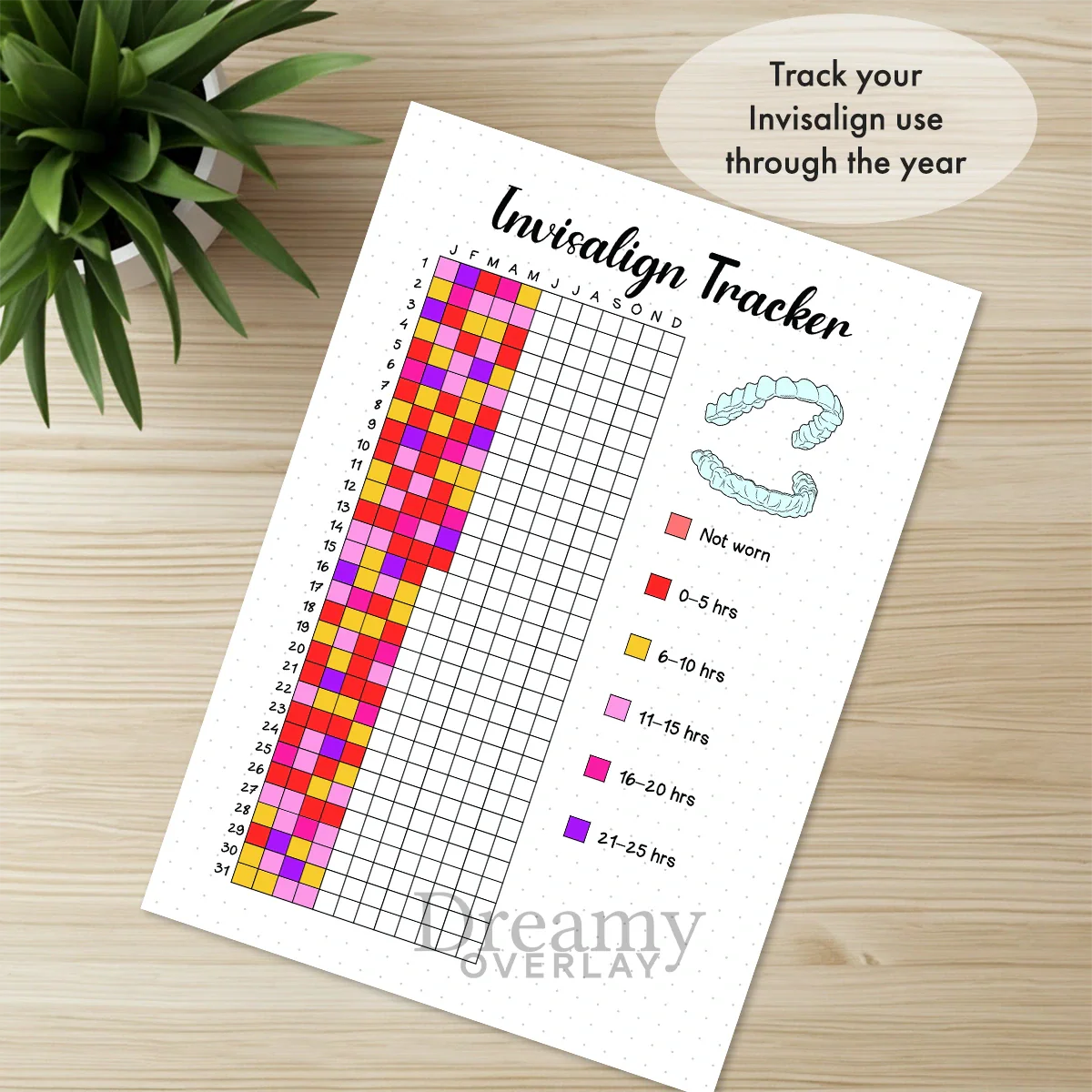Printable invisalign tracker yearly printable journal page in A4, A5 and US Letter size