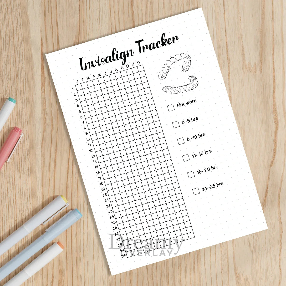Printable invisalign tracker yearly printable journal page in A4, A5 and US Letter size