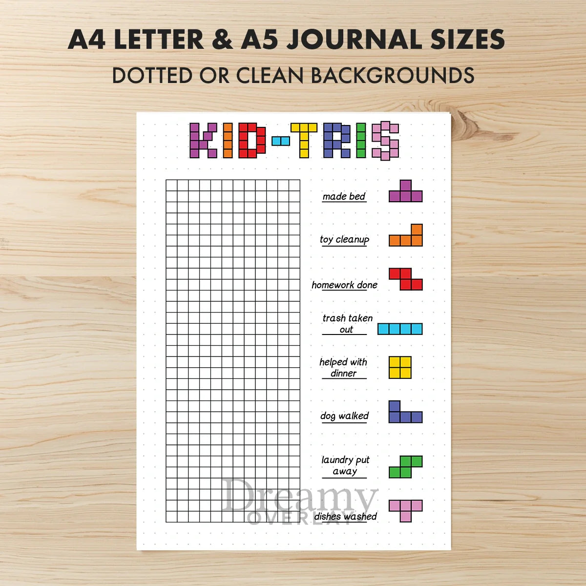 Printable kids chore tracker printable journal page in A4, A5 and US Letter size