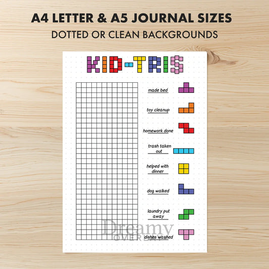 Printable kids chore tracker printable journal page in A4, A5 and US Letter size