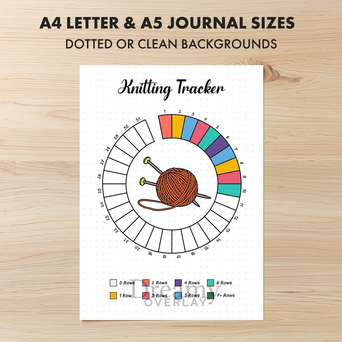Printable knitting tracker monthly printable journal page in A4, A5 and US Letter size