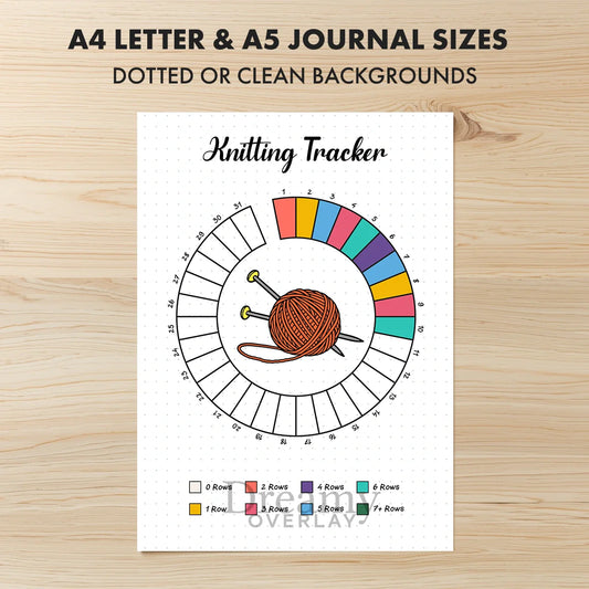 Printable knitting tracker monthly printable journal page in A4, A5 and US Letter size