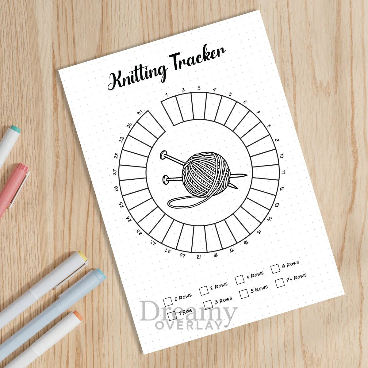Printable knitting tracker monthly printable journal page in A4, A5 and US Letter size