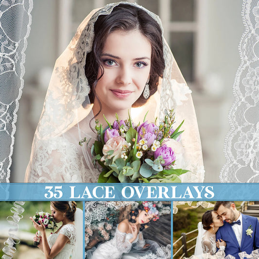 Lace Border Overlays for Photoshop - Vintage Wedding and Scrapbook Frame Effects