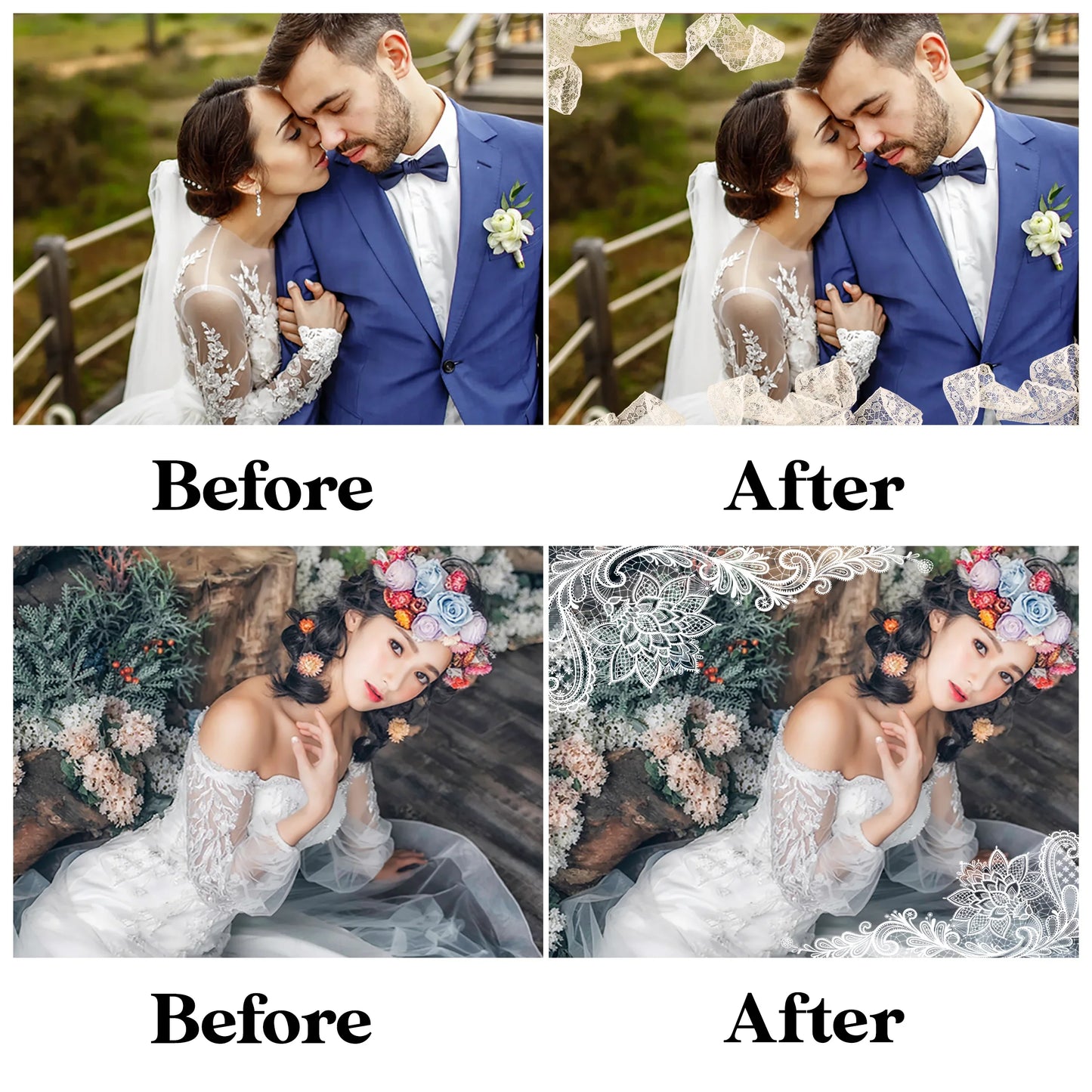 Lace Border Overlays for Photoshop - Vintage Wedding and Scrapbook Frame Effects
