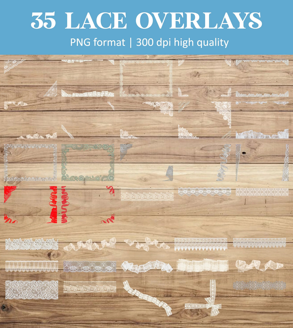 Lace Border Overlays for Photoshop - Vintage Wedding and Scrapbook Frame Effects