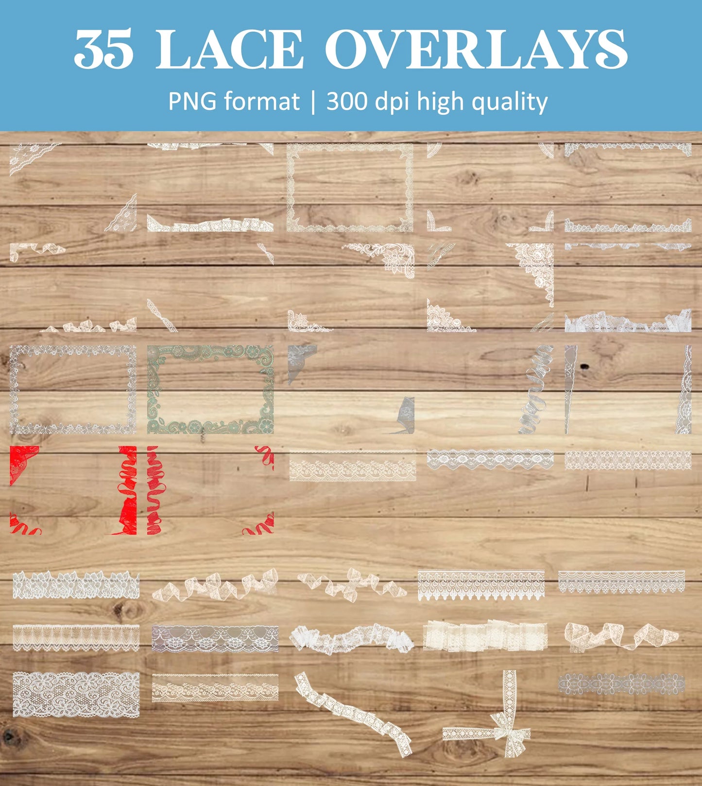 Lace Border Overlays for Photoshop - Vintage Wedding and Scrapbook Frame Effects