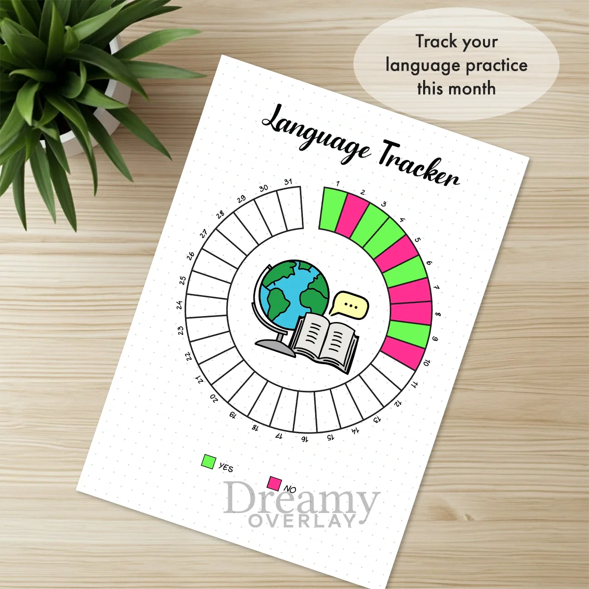 Printable language tracker monthly printable journal page in A4, A5 and US Letter size