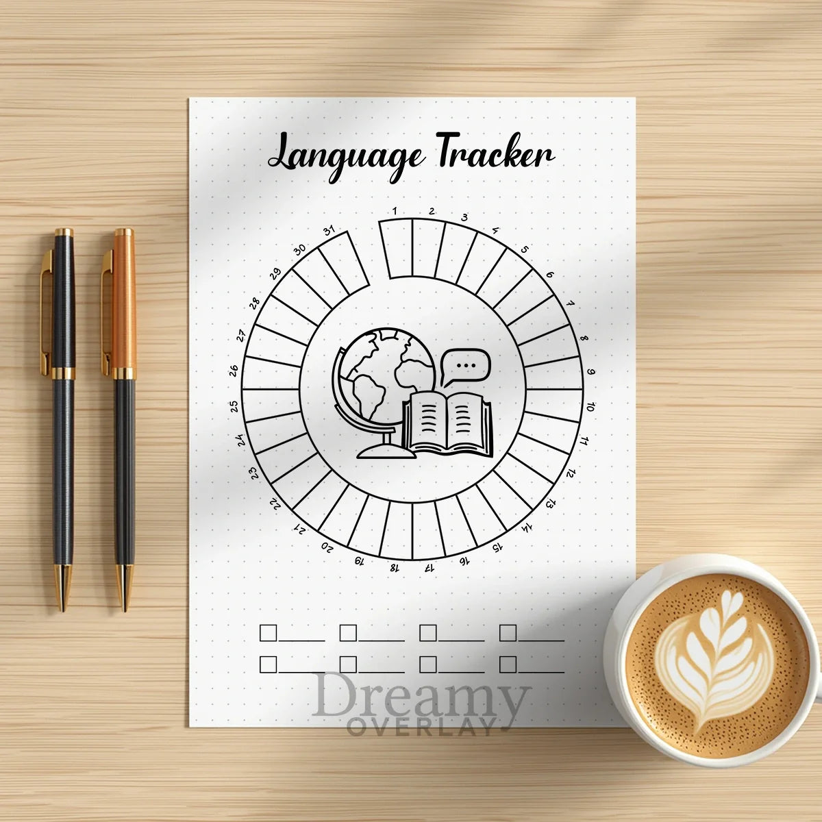 Printable language tracker monthly printable journal page in A4, A5 and US Letter size