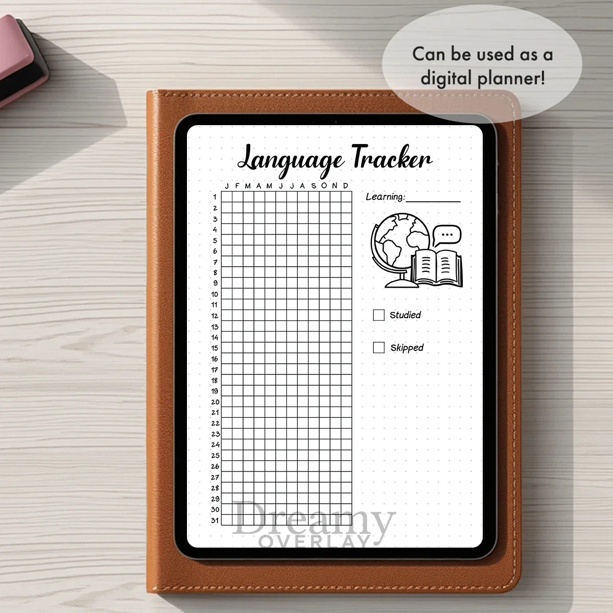 Printable language tracker journal page in A4, A5 and US Letter size