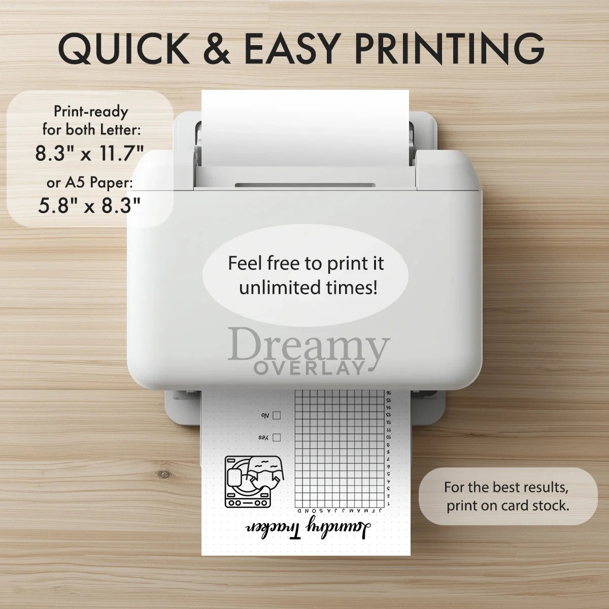 Printable laundry tracker printable journal page in A4, A5 and US Letter size