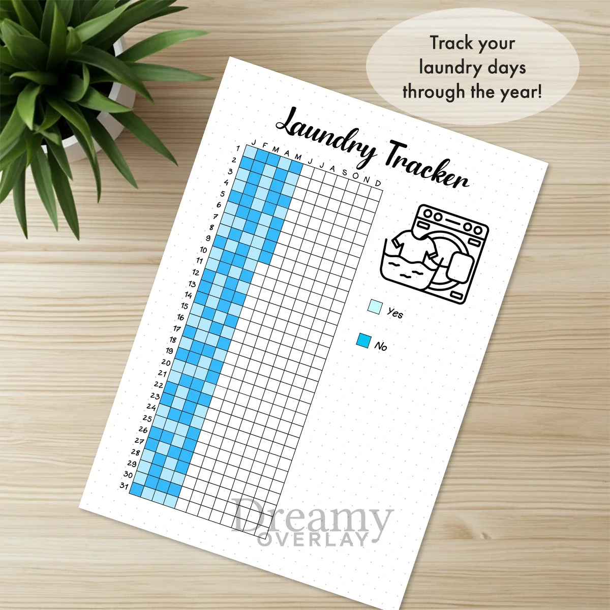 Printable laundry tracker printable journal page in A4, A5 and US Letter size
