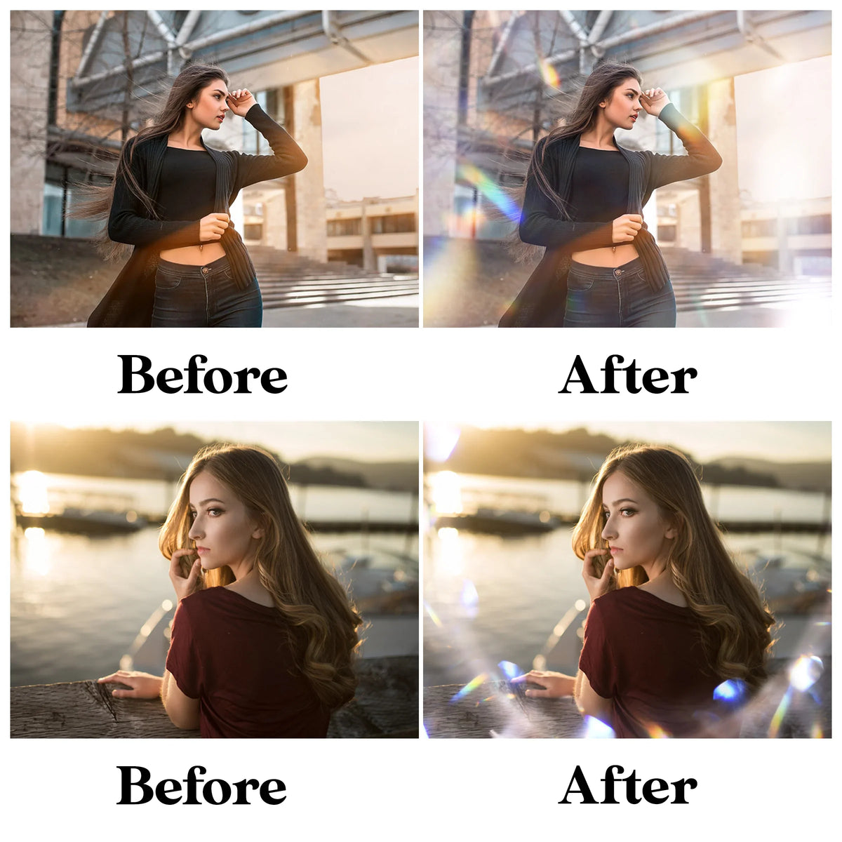 Light Leak Overlays for Photoshop - Rainbow Flare and Sun Effects
