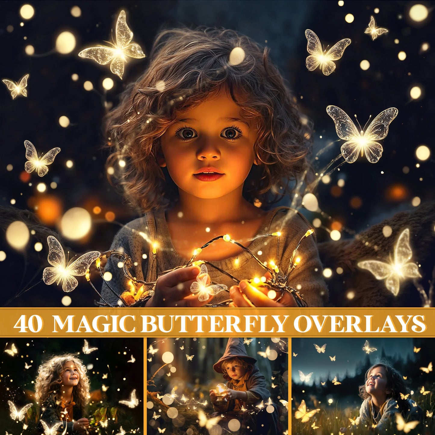 Magic Glowing Butterfly Overlays for Photoshop - Firefly and Magic Dust Effects