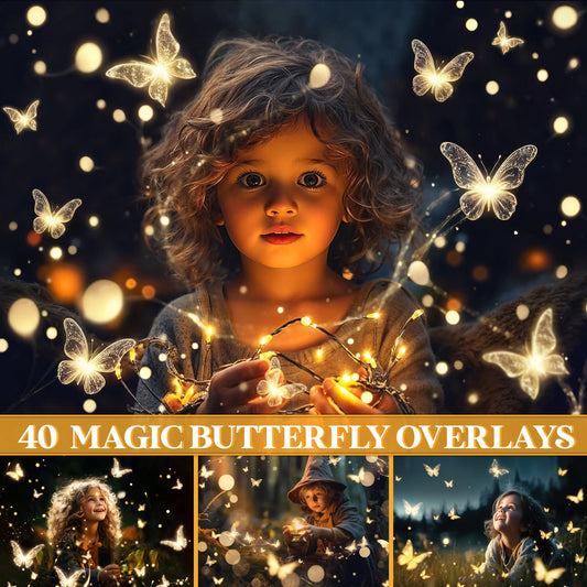 Magic Glowing Butterfly Overlays for Photoshop - Firefly and Magic Dust Effects