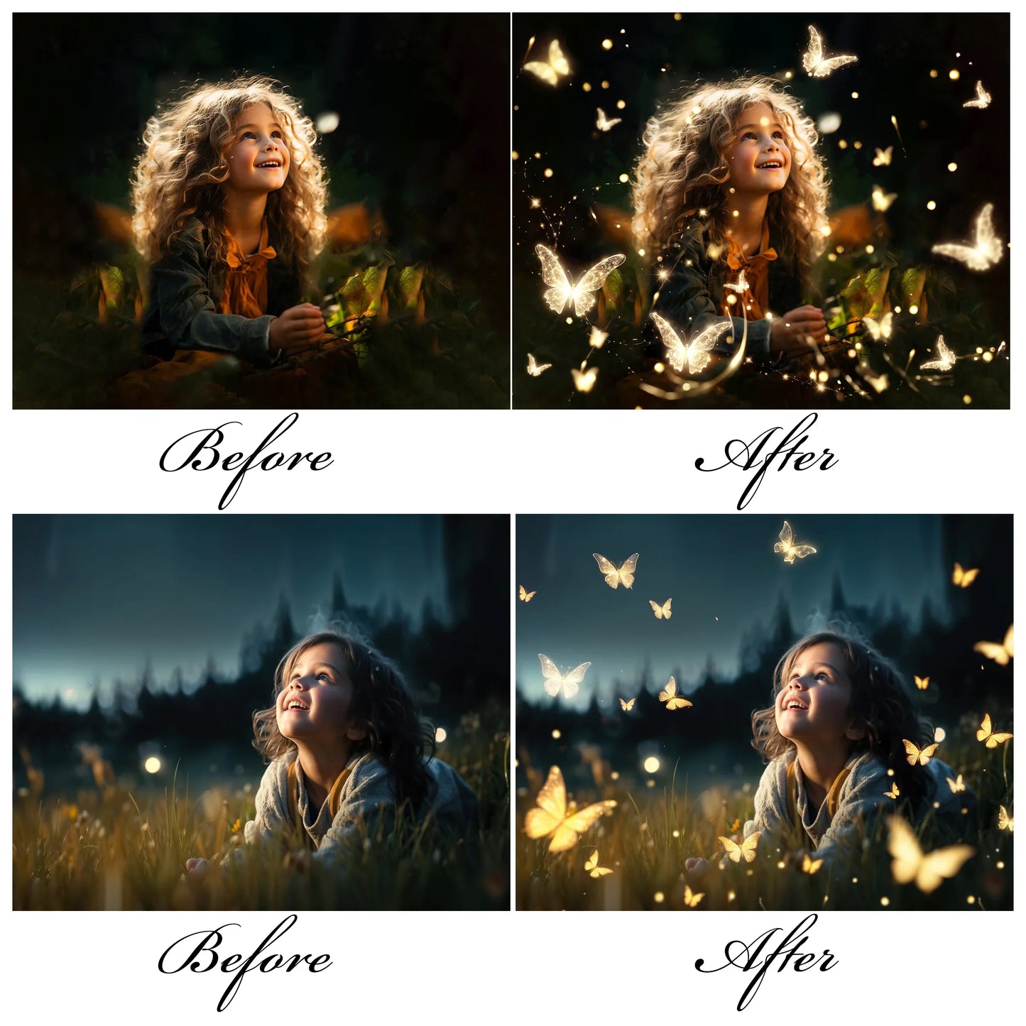 Magic Glowing Butterfly Overlays for Photoshop - Firefly and Magic Dust Effects