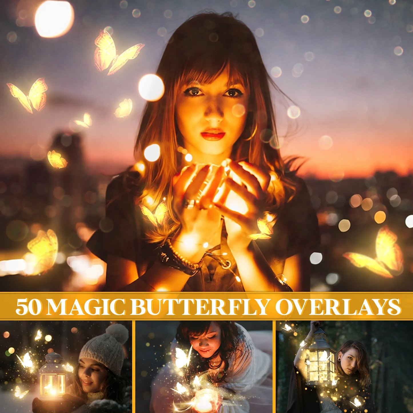 Magic Glowing Butterfly Overlays for Photoshop - Enchanted Garden Light Effects