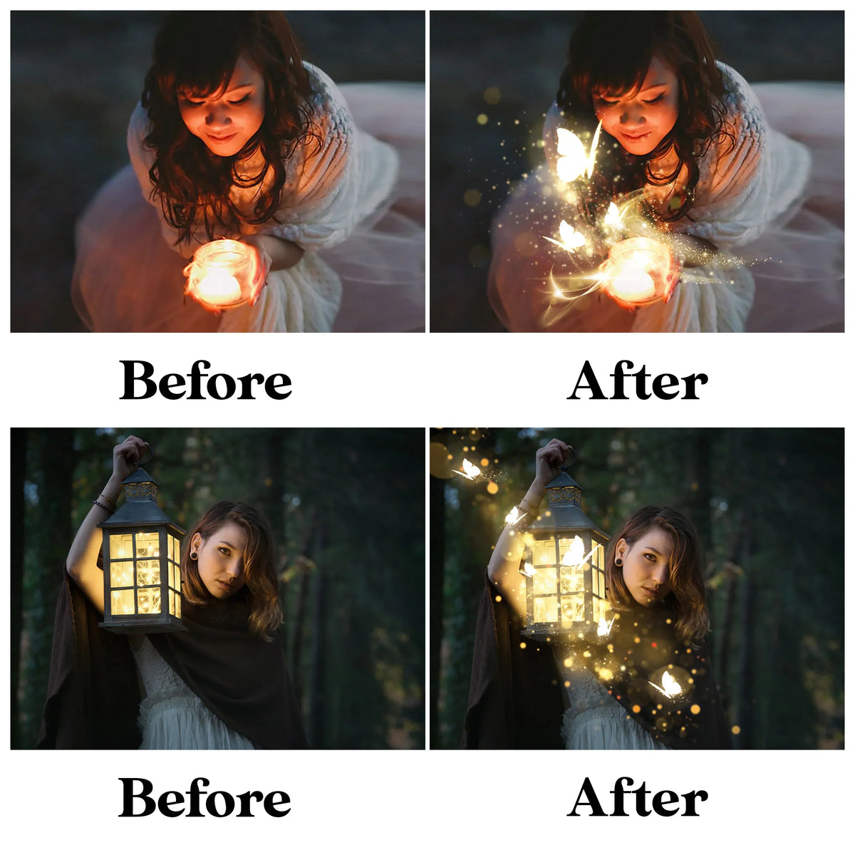 Magic Glowing Butterfly Overlays for Photoshop - Enchanted Garden Light Effects