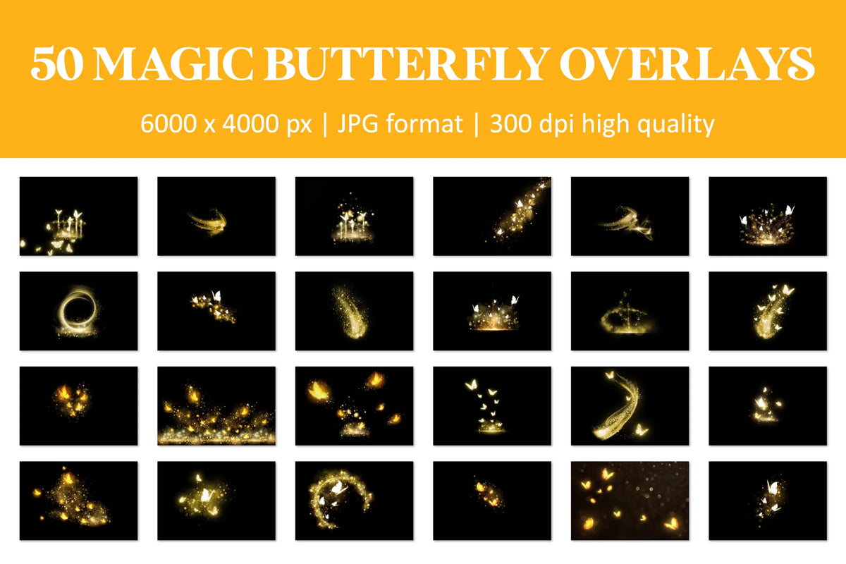 Magic Glowing Butterfly Overlays for Photoshop - Enchanted Garden Light Effects