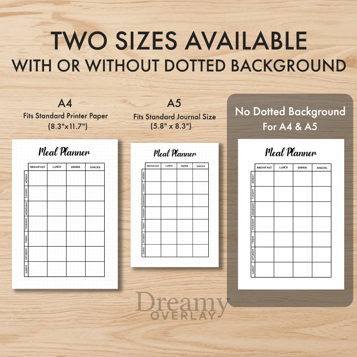 Printable meal planner tracker monthly printable journal page in A4, A5 and US Letter size