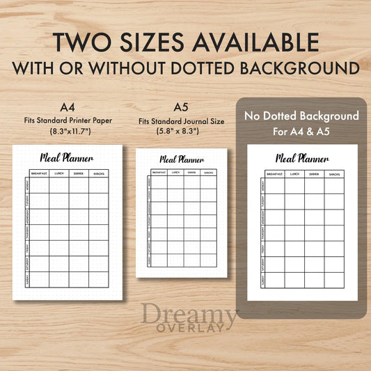 Printable meal planner tracker monthly printable journal page in A4, A5 and US Letter size