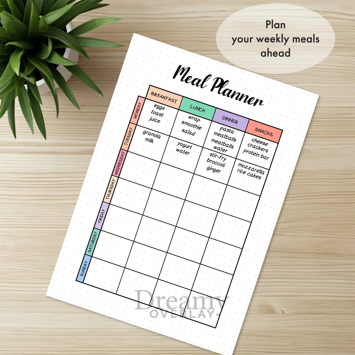Printable meal planner tracker monthly printable journal page in A4, A5 and US Letter size