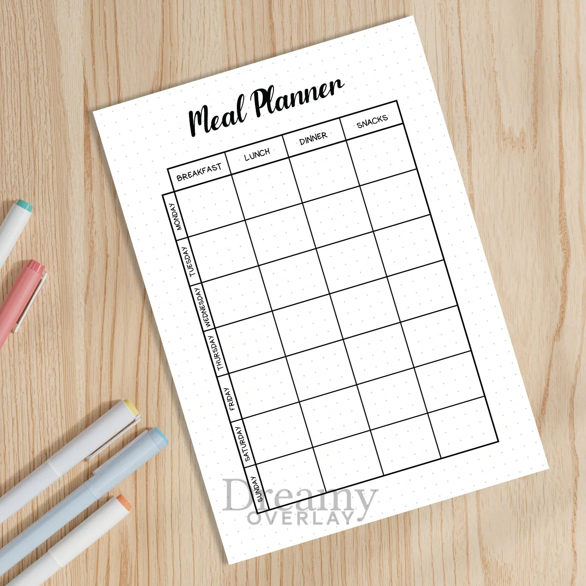 Printable meal planner tracker monthly printable journal page in A4, A5 and US Letter size