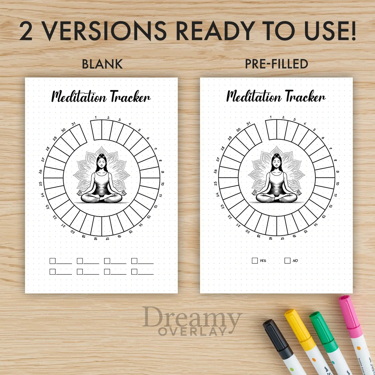 Printable meditation tracker monthly printable journal page in A4, A5 and US Letter size