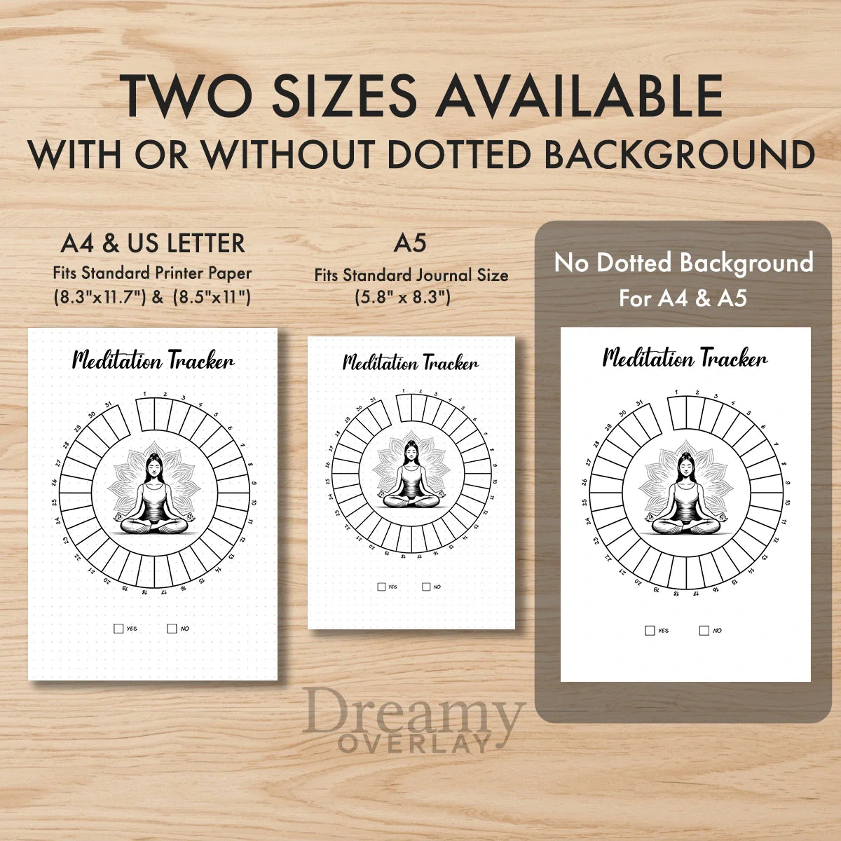 Printable meditation tracker monthly printable journal page in A4, A5 and US Letter size