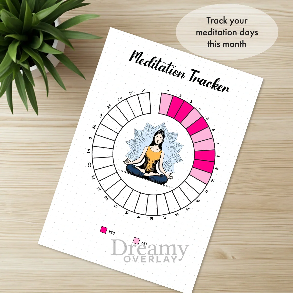 Printable meditation tracker monthly printable journal page in A4, A5 and US Letter size