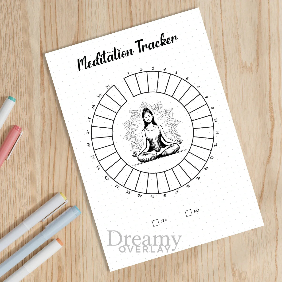 Printable meditation tracker monthly printable journal page in A4, A5 and US Letter size