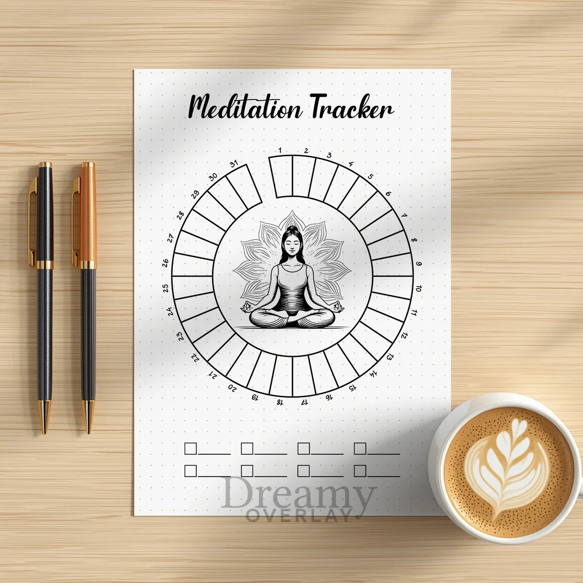 Printable meditation tracker monthly printable journal page in A4, A5 and US Letter size
