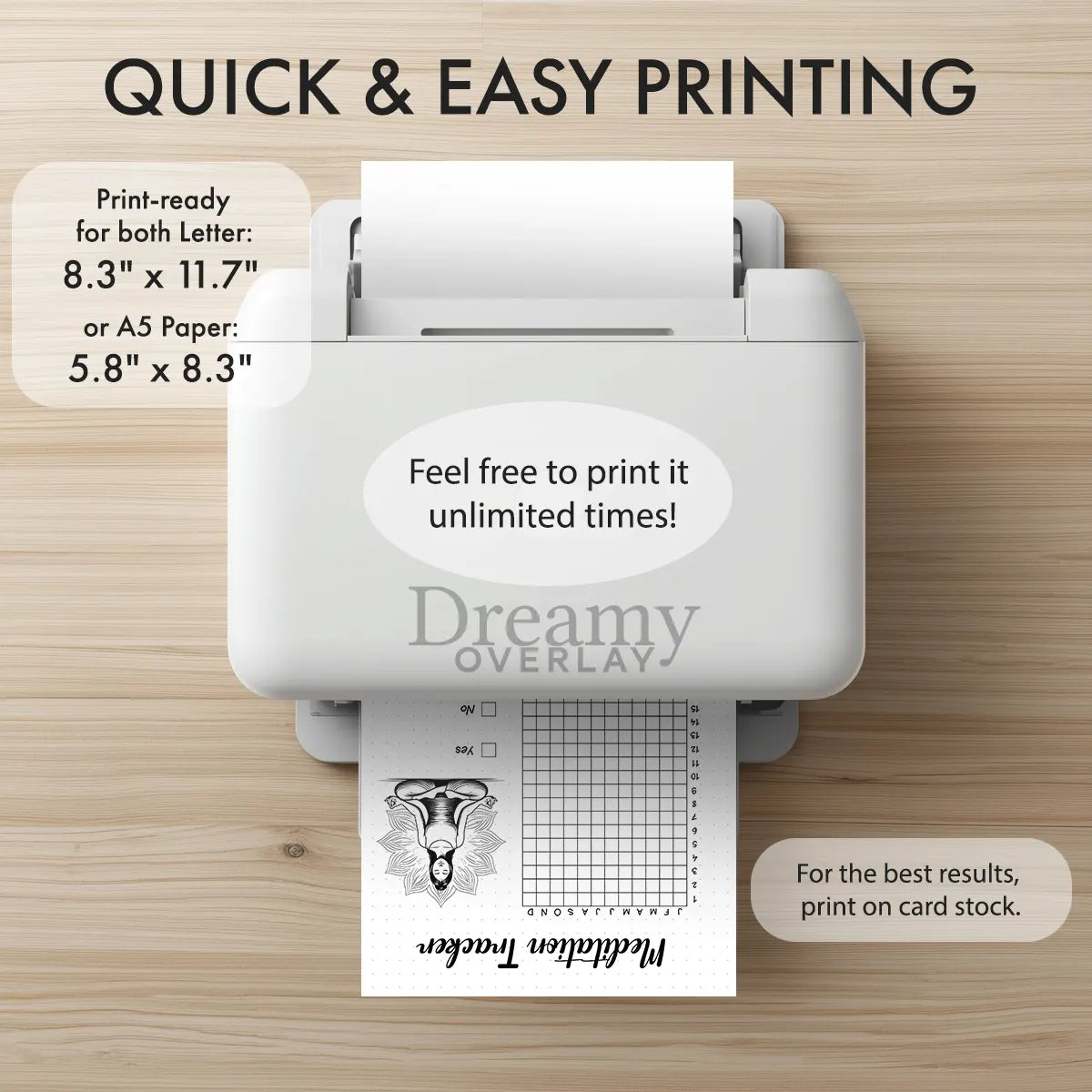 Printable meditation tracker yearly printable journal page in A4, A5 and US Letter size