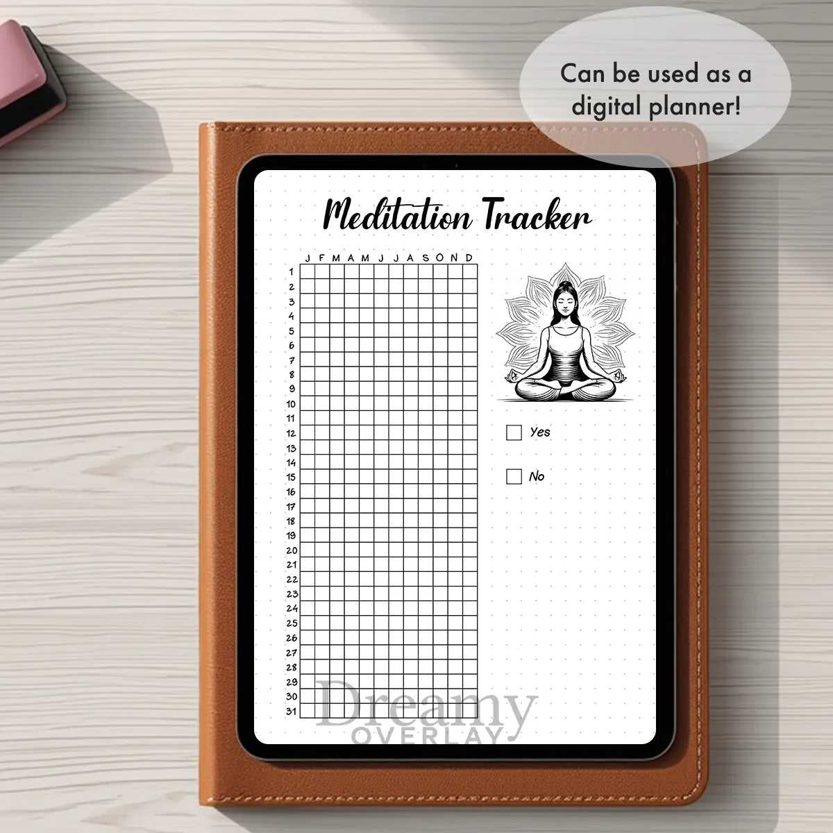 Printable meditation tracker yearly printable journal page in A4, A5 and US Letter size