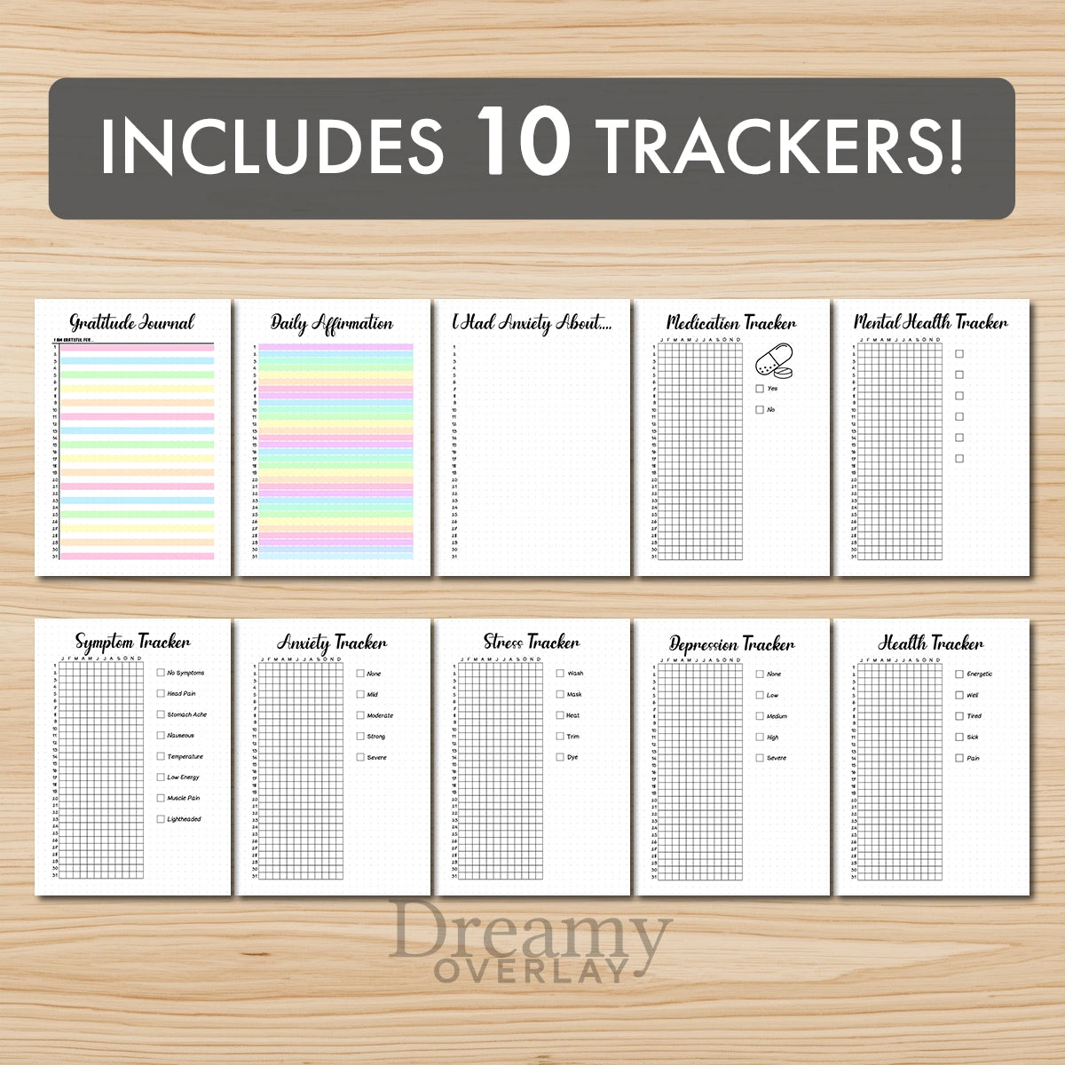 Printable mental health trackers bundle monthly printable journal page in A4, A5 and US Letter size