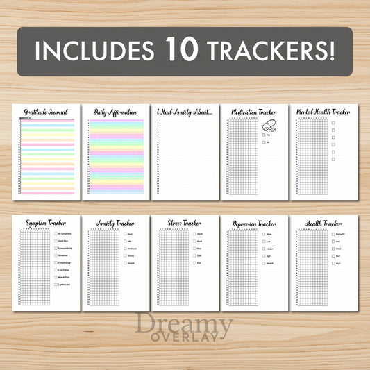 Printable mental health trackers bundle monthly printable journal page in A4, A5 and US Letter size