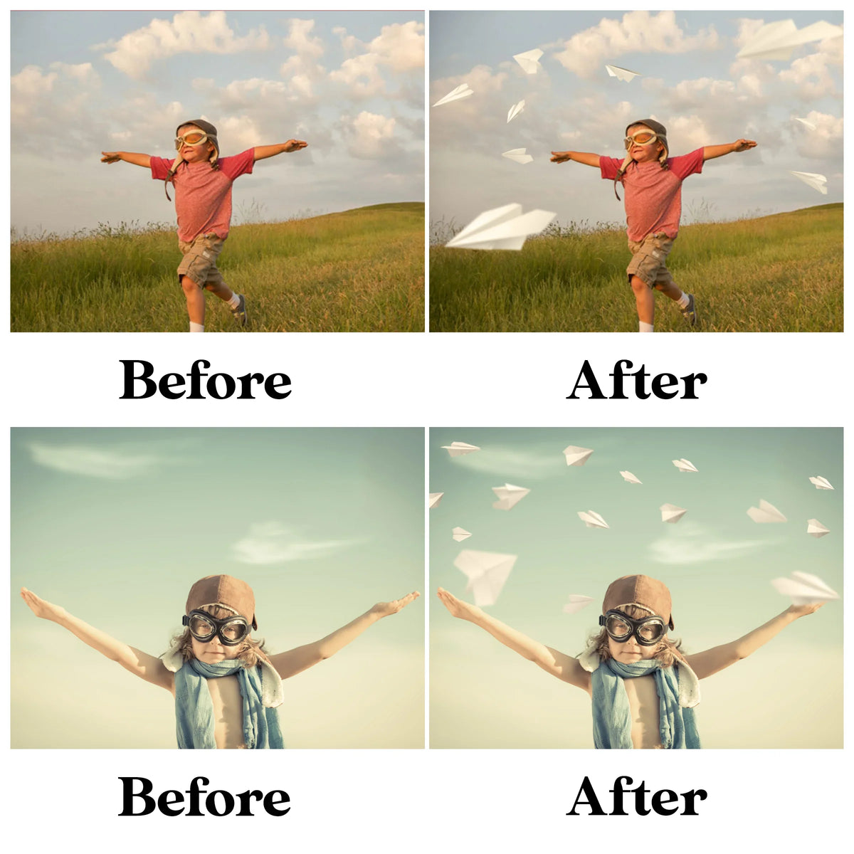 Paper Airplane Overlays for Photoshop - Flying Kids and Nostalgic Effects