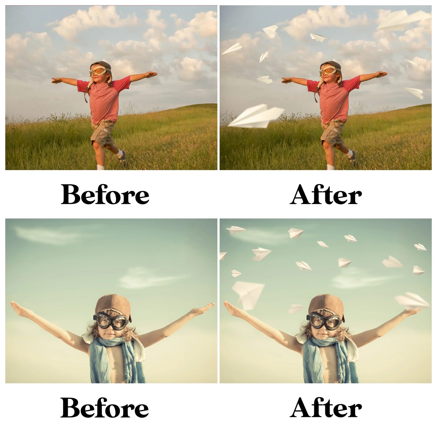 Paper Airplane Overlays for Photoshop - Flying Kids and Nostalgic Effects