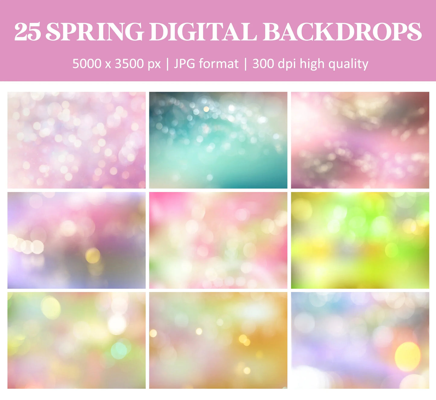 Pastel Bokeh Backgrounds for Photoshop - Rainbow Maternity Backdrops