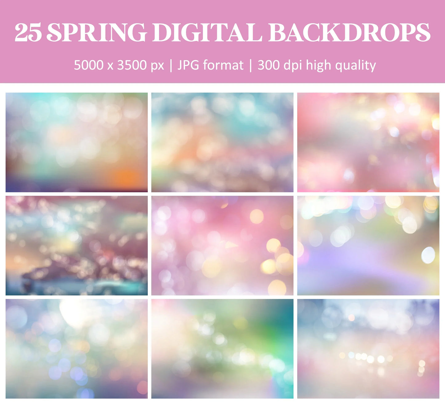 Pastel Bokeh Backgrounds for Photoshop - Rainbow Maternity Backdrops