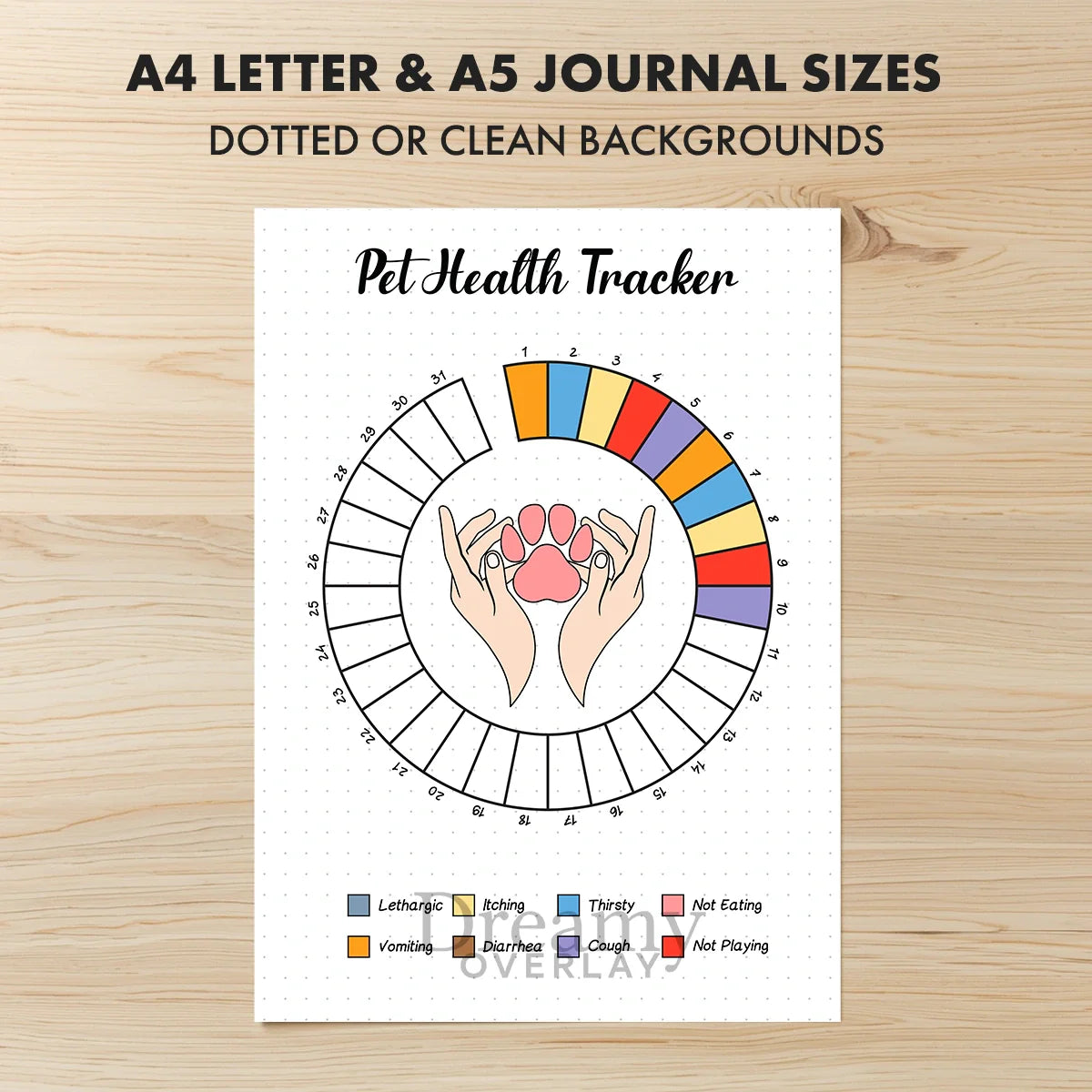 Printable pet health tracker monthly printable journal page in A4, A5 and US Letter size
