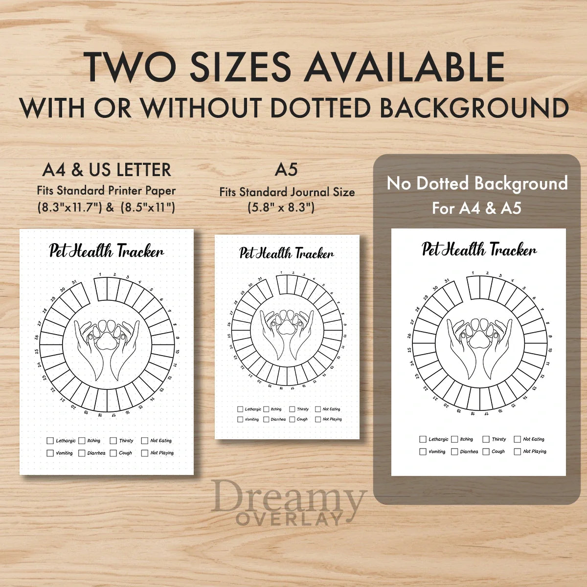 Printable pet health tracker monthly printable journal page in A4, A5 and US Letter size