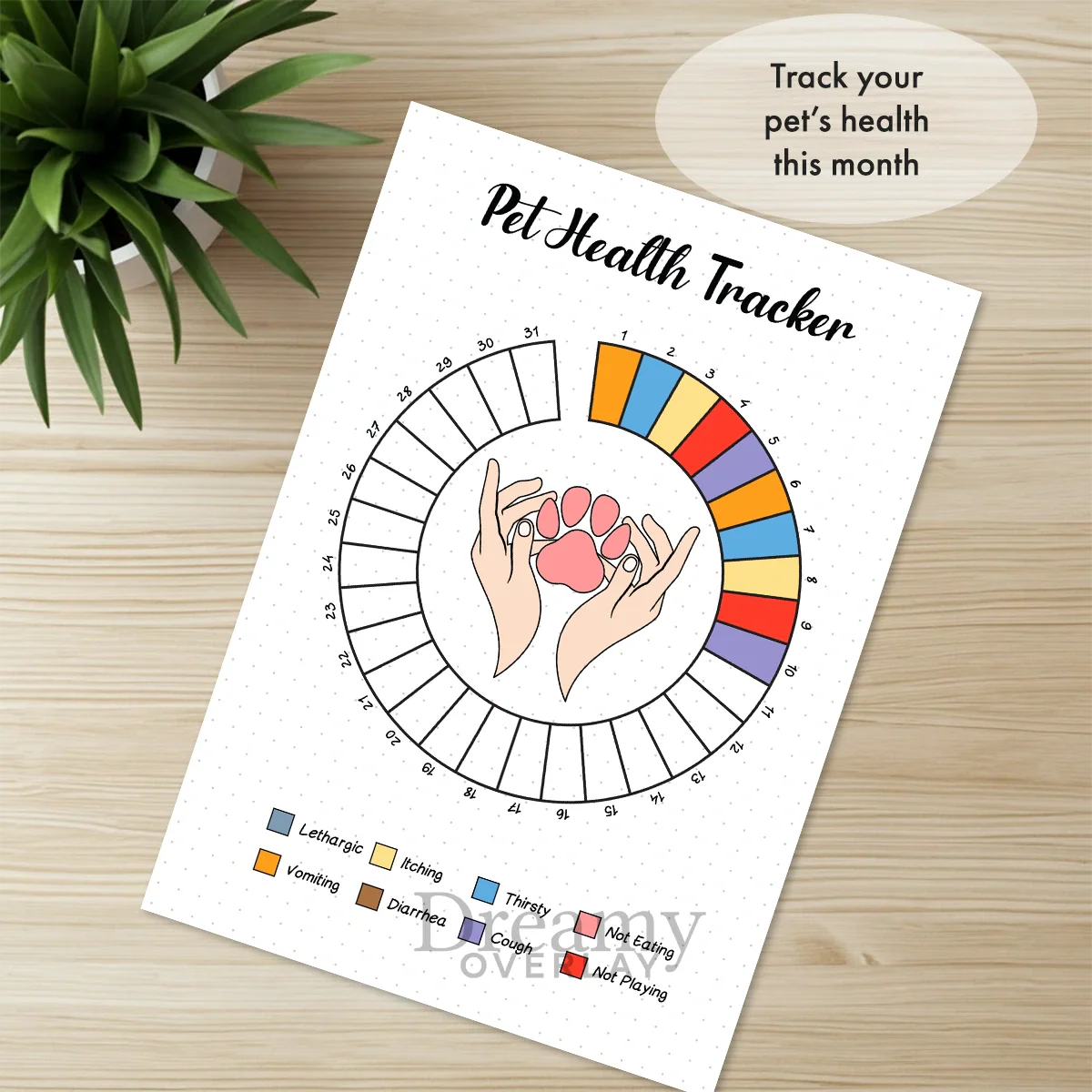 Printable pet health tracker monthly printable journal page in A4, A5 and US Letter size