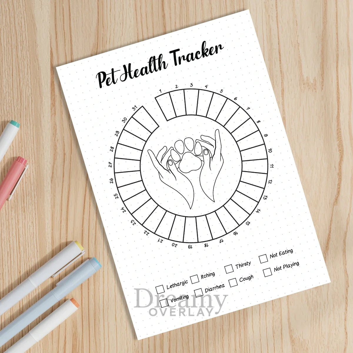 Printable pet health tracker monthly printable journal page in A4, A5 and US Letter size