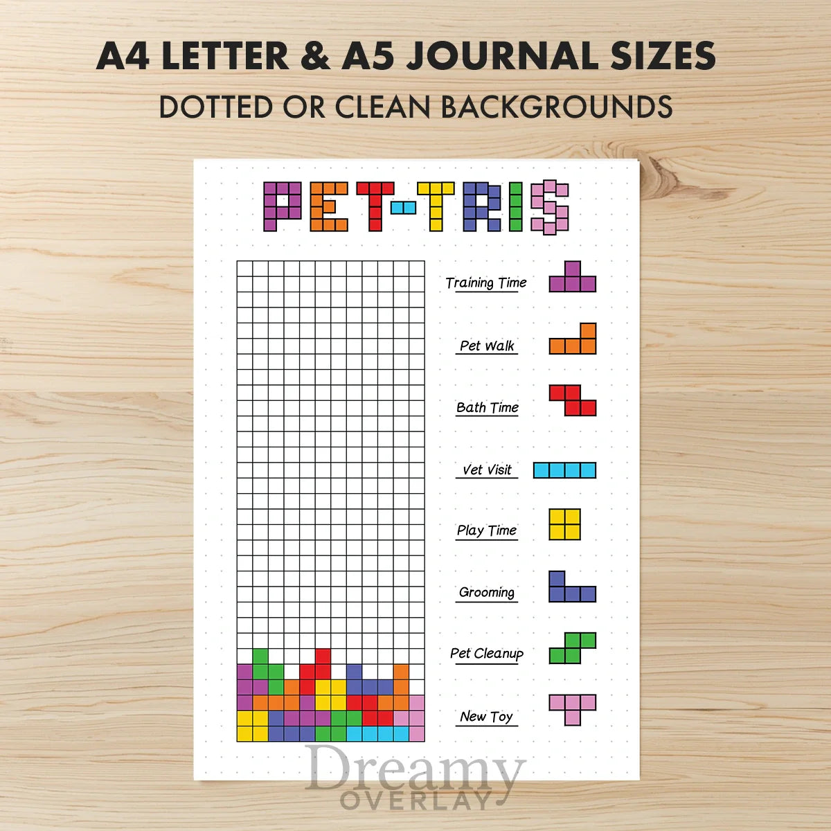 Printable pet tris pet care tracker printable journal page in A4, A5 and US Letter size