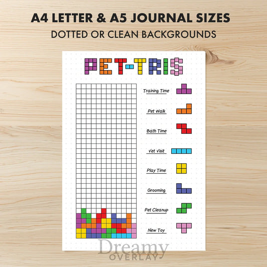 Printable pet tris pet care tracker printable journal page in A4, A5 and US Letter size