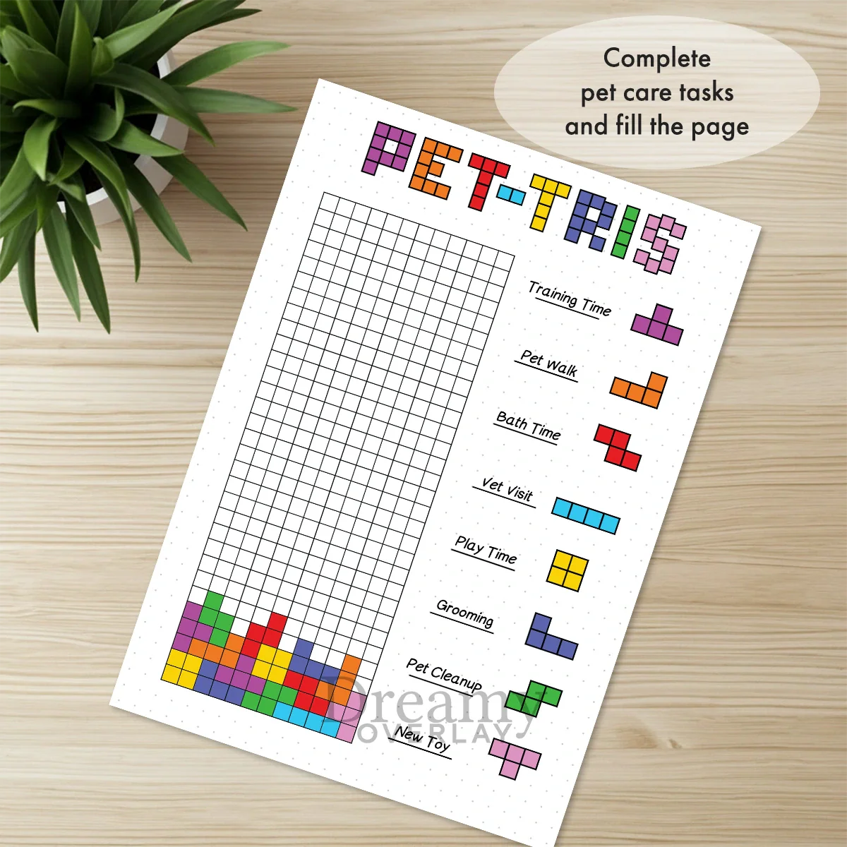 Printable pet tris pet care tracker printable journal page in A4, A5 and US Letter size