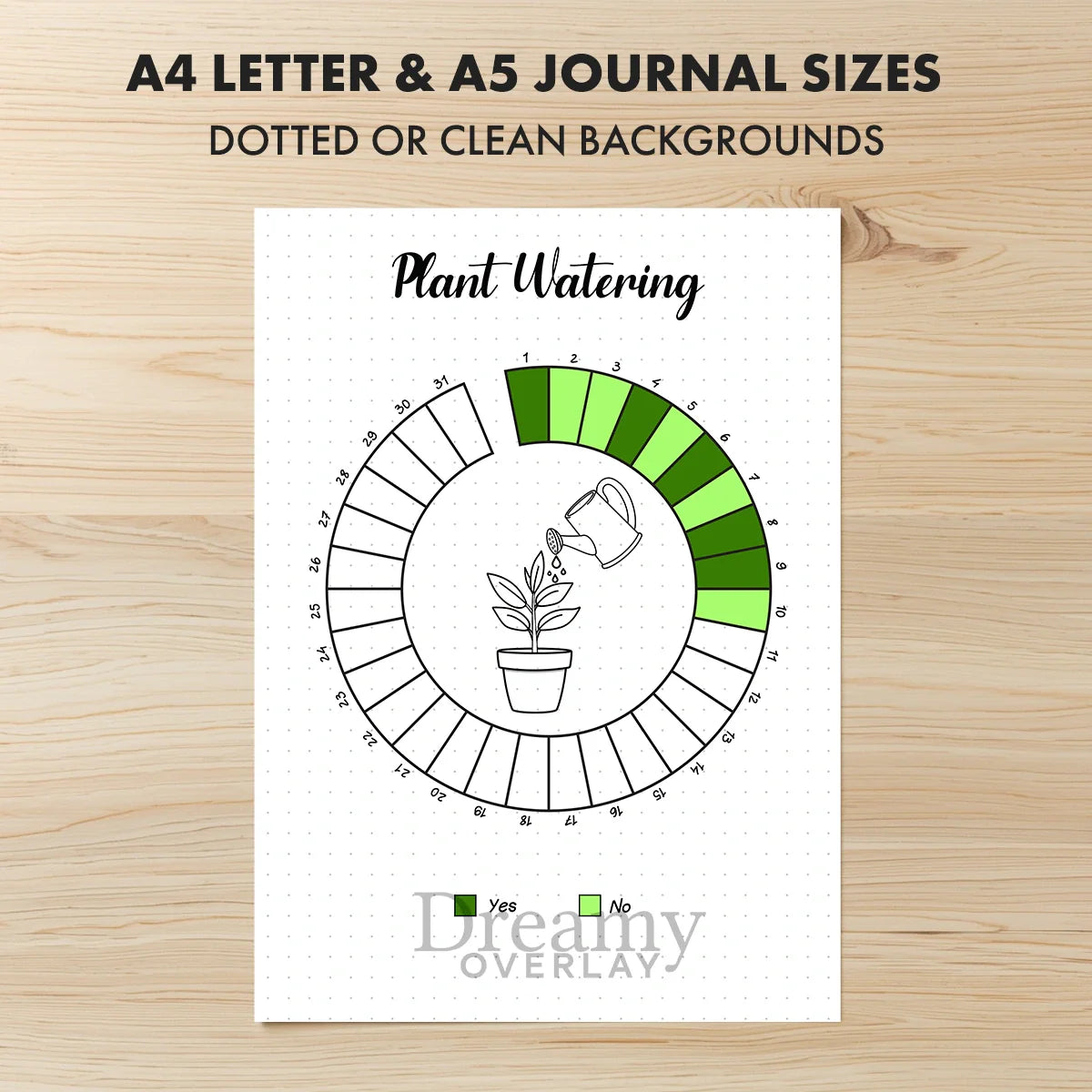 Printable plant watering tracker monthly printable journal page in A4, A5 and US Letter size