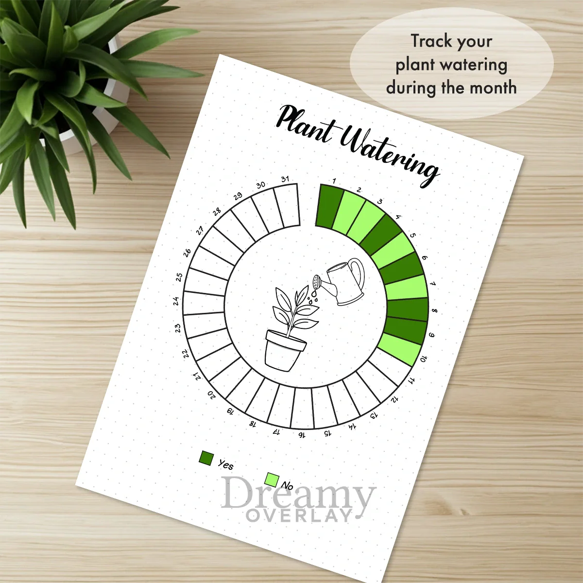Printable plant watering tracker monthly printable journal page in A4, A5 and US Letter size