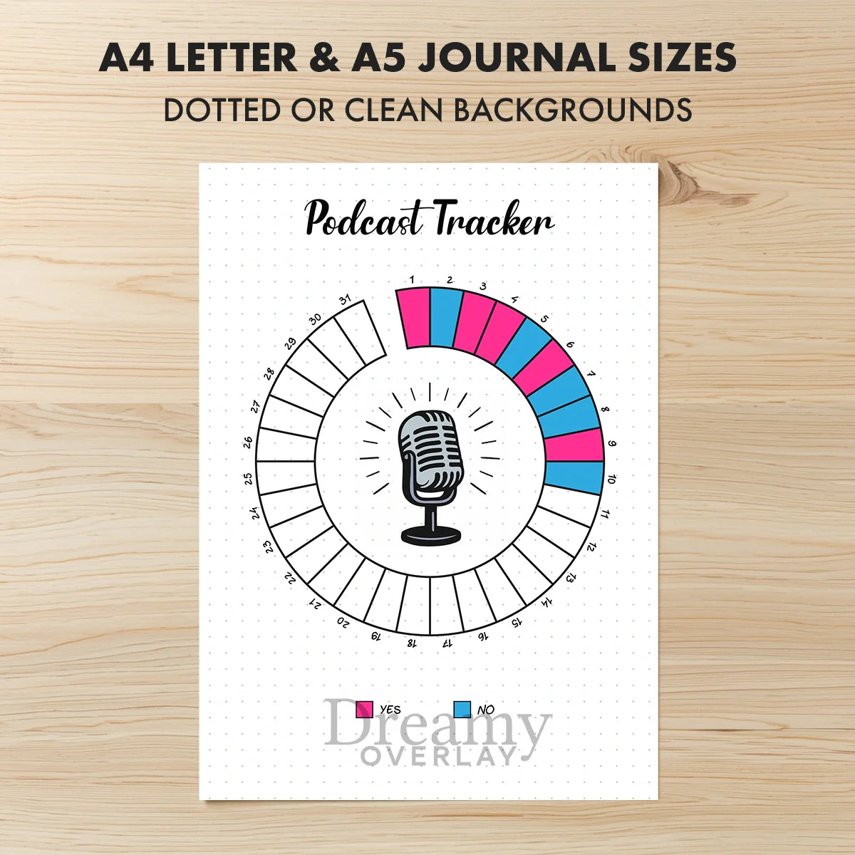 Printable podcast tracker monthly printable journal page in A4, A5 and US Letter size